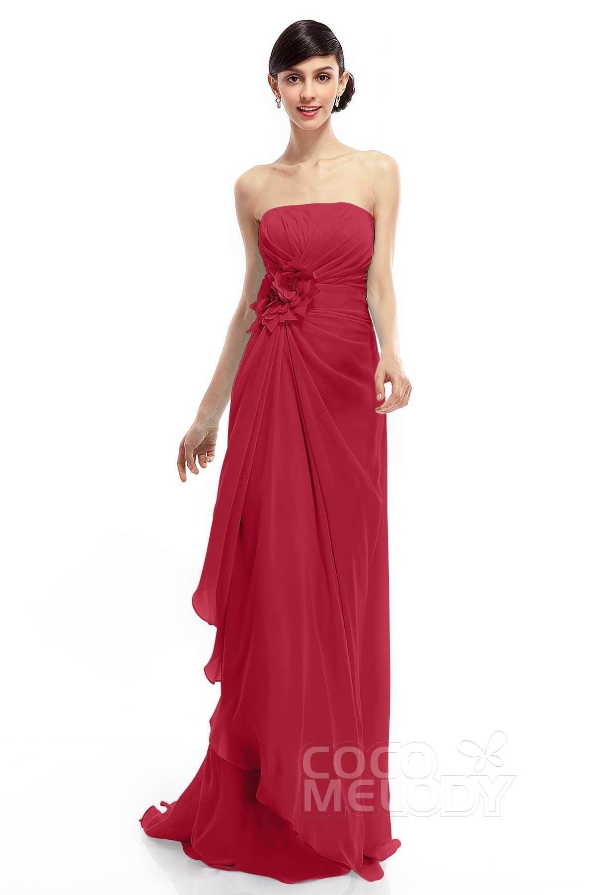 Sheath Sweep Train Chiffon Bridesmaid Dresses COLT1400B - COCOMELODY